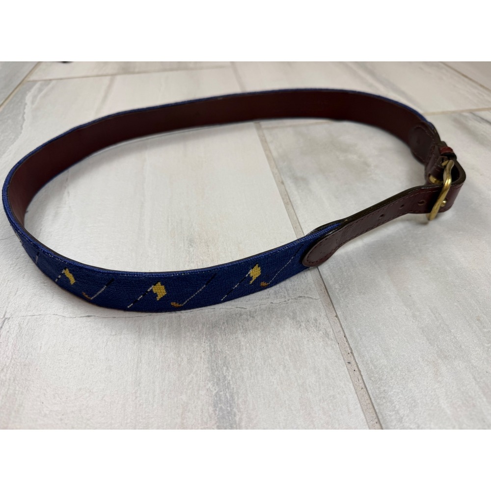 Smathers & Branson Mens Needlepoint Golf Belt Navy Blue Leather Size 36